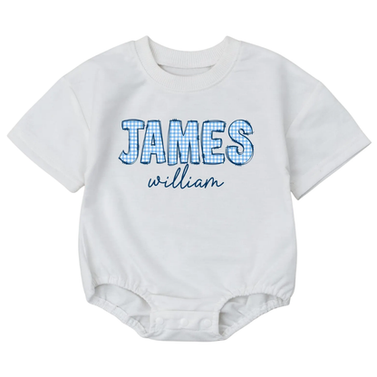 Custom Gingham Name Baby Boys T Shirt Romper, Custom Baby Romper With Name BB0040