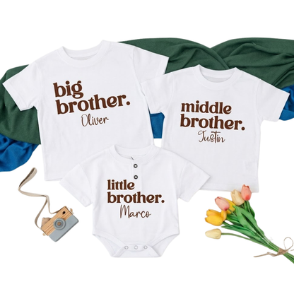Personalized Big Brother Middle Brother Little Brother Matching Siblings T Shirt, Custom Brother Sibling Matching Shirts ET1202