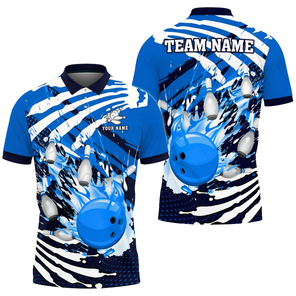 Men's Custom Team Red Black White Bowling Polo Shirt, Custom Bowling Team Shirt BZ0720
