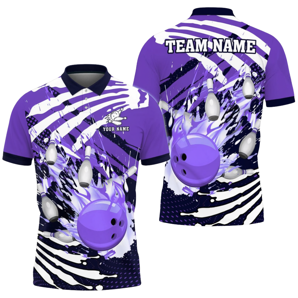 Men's Custom Team Red Black White Bowling Polo Shirt, Custom Bowling Team Shirt BZ0720