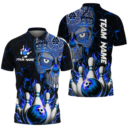 Custom Skeleton Viking Bowling Mens Polo Shirt, Custom Skull Red Bowling Team Shirts BZ0721