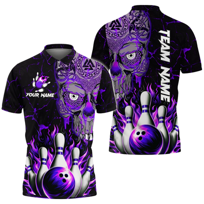 Custom Skeleton Viking Bowling Mens Polo Shirt, Custom Skull Red Bowling Team Shirts BZ0721