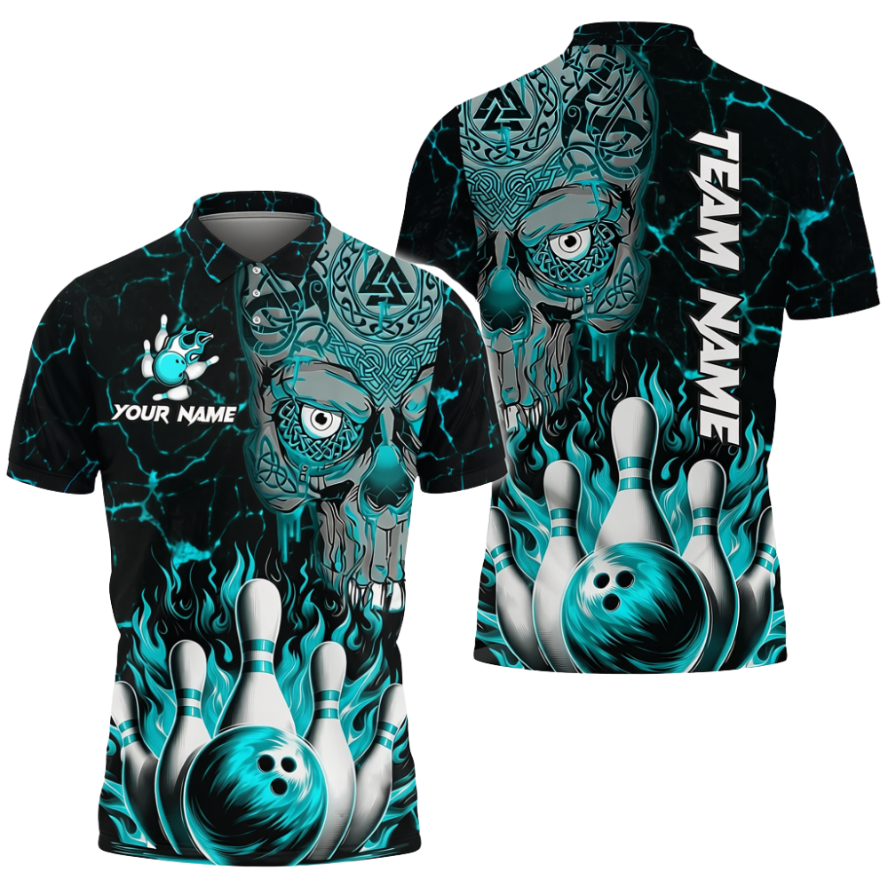 Custom Skeleton Viking Bowling Mens Polo Shirt, Custom Skull Red Bowling Team Shirts BZ0721