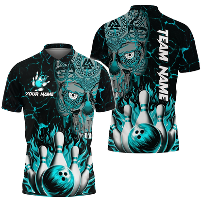 Custom Skeleton Viking Bowling Mens Polo Shirt, Custom Skull Red Bowling Team Shirts BZ0721