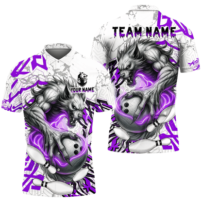Werewolf Custom Bowling Polo Shirt For Men, Custom Wolf Team Bowling Shirt BZ0723
