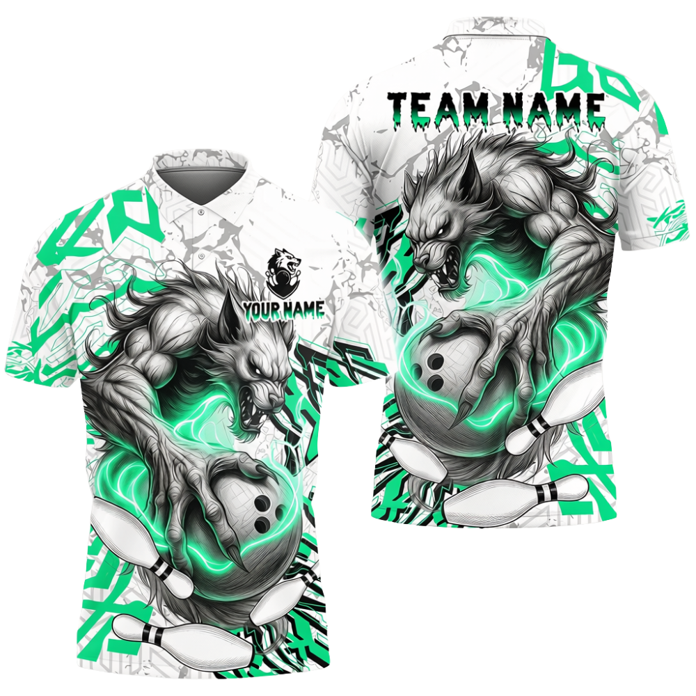 Werewolf Custom Bowling Polo Shirt For Men, Custom Wolf Team Bowling Shirt BZ0723