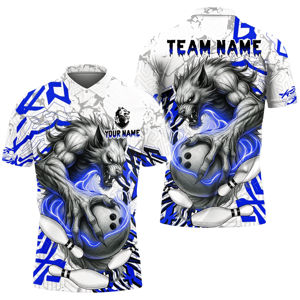 Werewolf Custom Bowling Polo Shirt For Men, Custom Wolf Team Bowling Shirt BZ0723