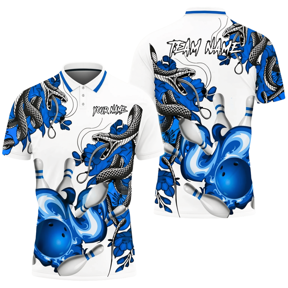 Custom Snake Red White Bowling Mens Polo Shirt, Custom Snake Bowling Team Shirts BZ0724