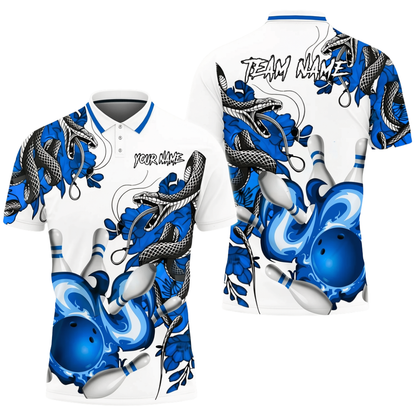 Custom Snake Red White Bowling Mens Polo Shirt, Custom Snake Bowling Team Shirts BZ0724