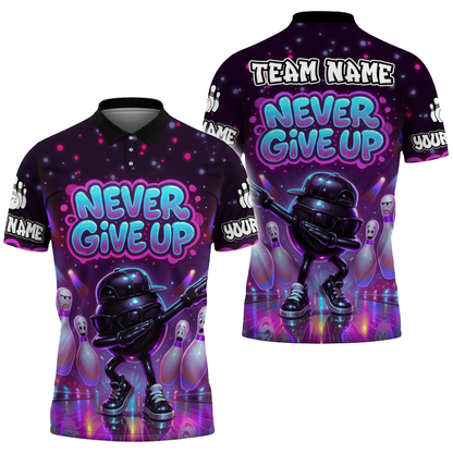 Custom Never Give Up Fun Ball Men's Bowling Polo Shirt, Custom Funny Bowling Shirts Team BZ0730