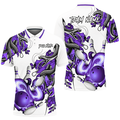 Custom Snake Red White Bowling Mens Polo Shirt, Custom Snake Bowling Team Shirts BZ0724