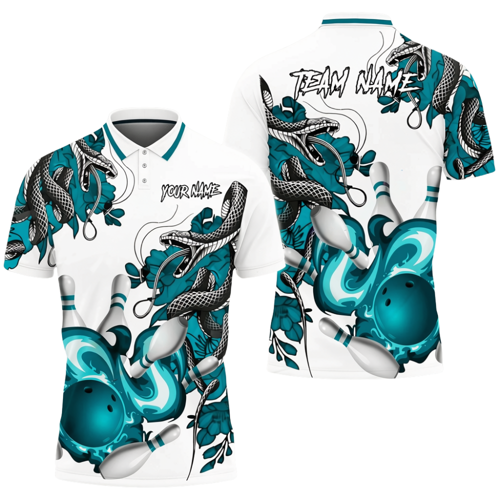 Custom Snake Red White Bowling Mens Polo Shirt, Custom Snake Bowling Team Shirts BZ0724