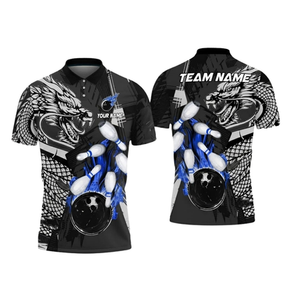 Custom Mens Dragon Bowling Polo Shirt, Custom Dragon Team Bowling Shirts BZ0726