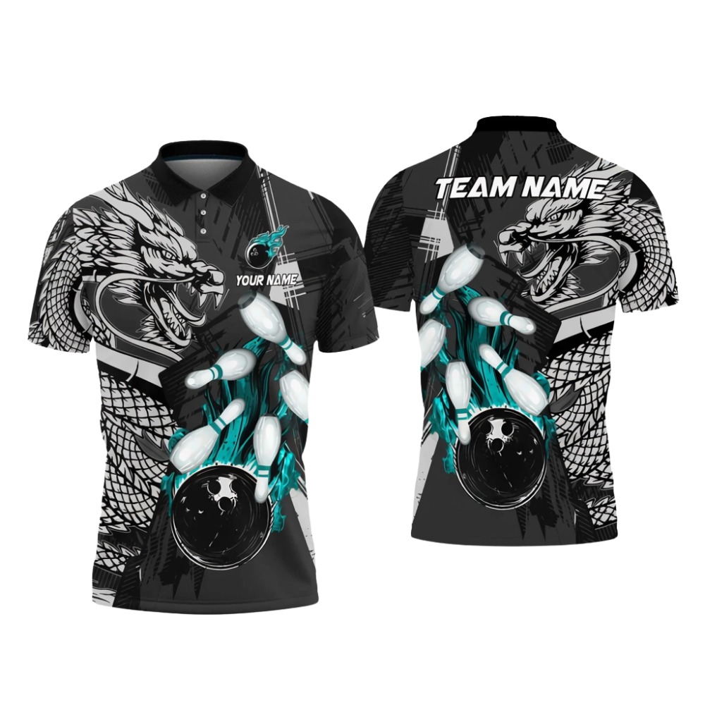 Custom Mens Dragon Bowling Polo Shirt, Custom Dragon Team Bowling Shirts BZ0726
