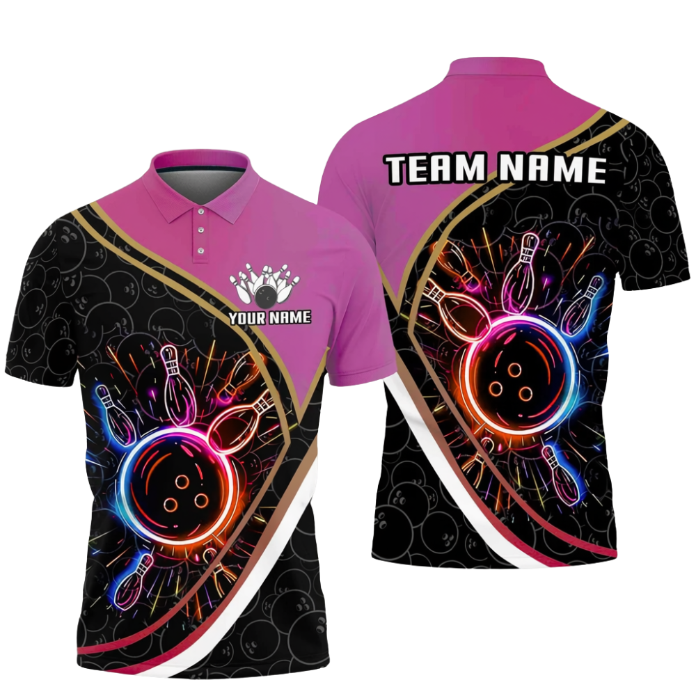 Custom Mens Neon Bowling Team Polo Shirt, Custom Bowling Shirts BZ0729