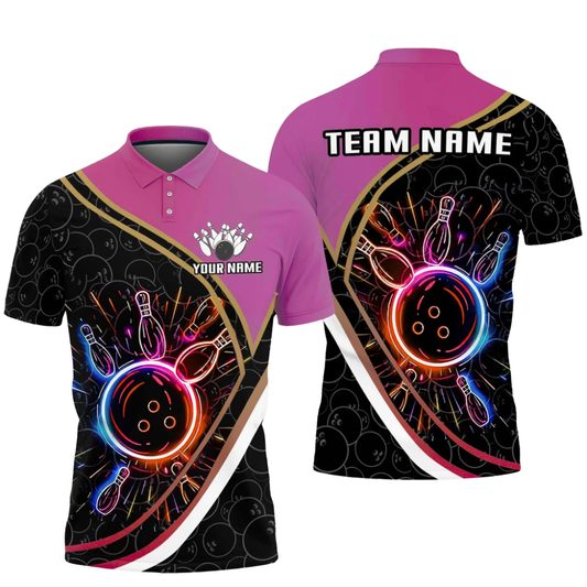 Custom Mens Neon Bowling Team Polo Shirt, Custom Bowling Shirts BZ0729