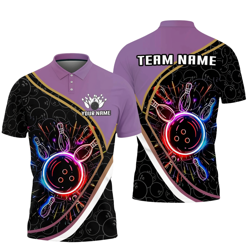 Custom Mens Neon Bowling Team Polo Shirt, Custom Bowling Shirts BZ0729