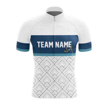 Custom Team White And Blue Cycling Short Sleeve Jersey For Men, Custom Team Cycling Jereys CG0421