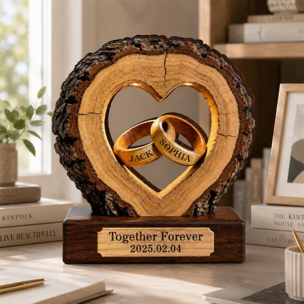 Custom Couple Heart Wooden Layer Plaque, Personalized Wedding Keepsake Wooden Block WD0880