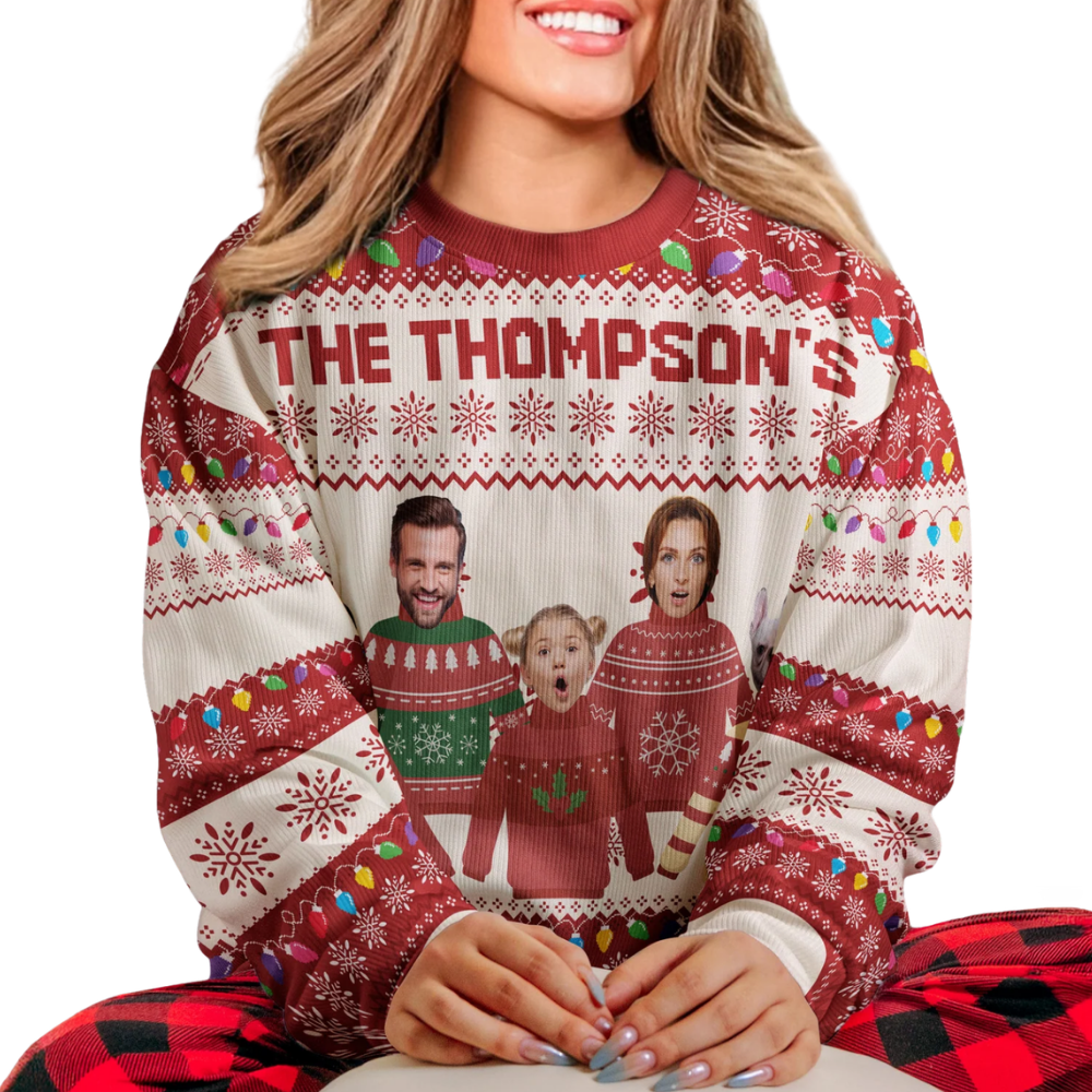 Custom Photo Family Ugly Christmas Sweatshirt, Custom Funny Xmas Sweatshirt Family 2D1069