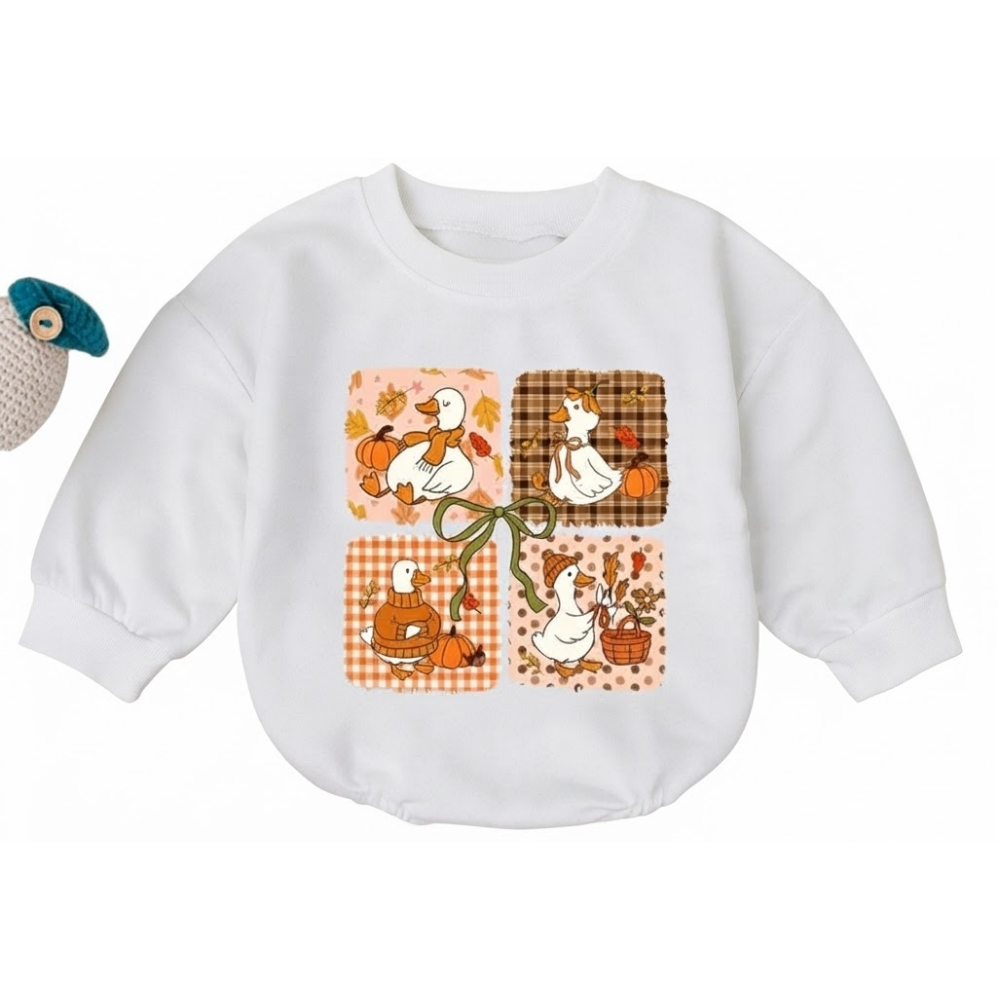 Goose Pumpkin Baby Romper Sweatshirt, Autumn Goose Romper Sweatshirt Baby BB0883