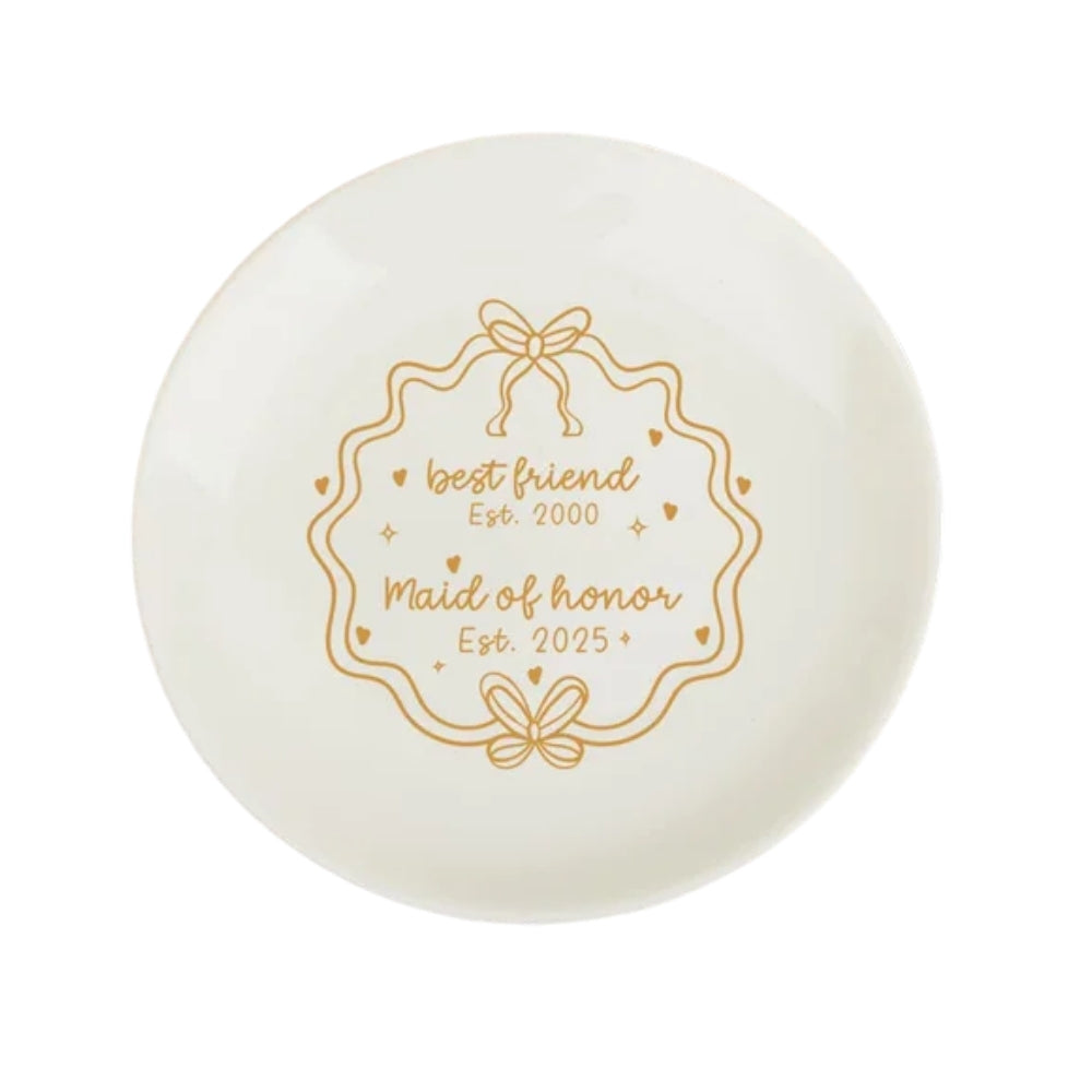 Best Friend Maid Of Honor Custom Year Wedding Ring Dish, Custom Bridesmaid Jewelry Dish For Best Friends WD0183