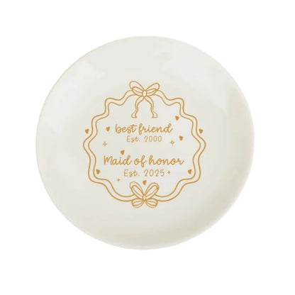 Best Friend Maid Of Honor Custom Year Wedding Ring Dish, Custom Bridesmaid Jewelry Dish For Best Friends WD0183
