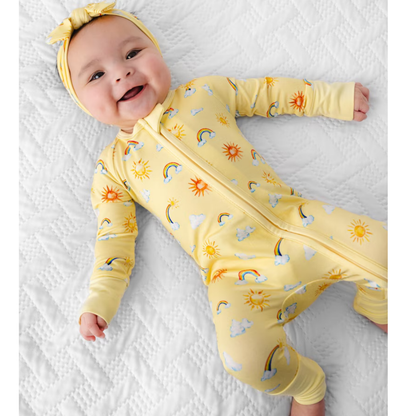 Sunshine Rainbow Yellow Baby Romper Zipper Convertible, Sunny Baby Convertible Romper BB0327
