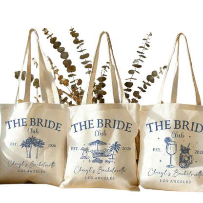 The Bride Club Custom Bachelorette Canvas Tote Bag. Custom Bachelorette Welcome Bag WD0436