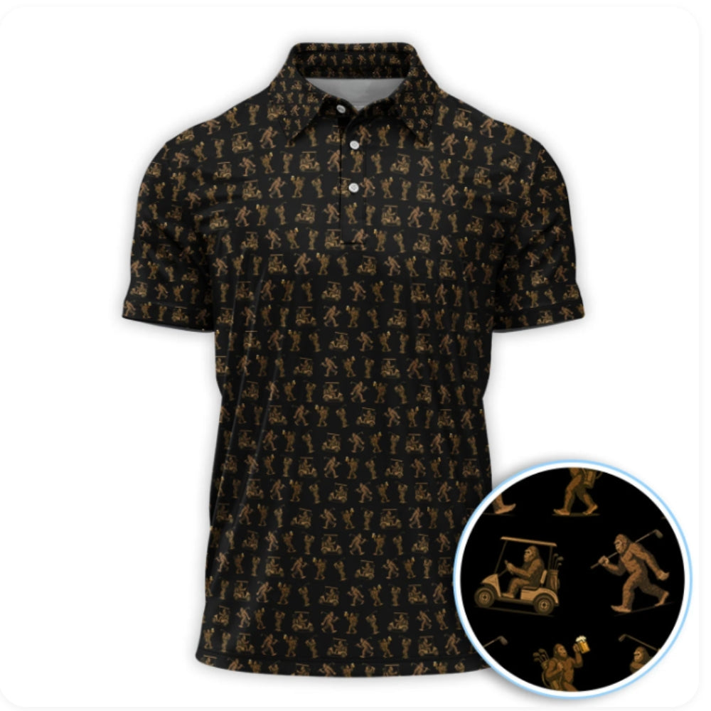 Funny Bigfoot And Beer Golf Polo Shirt For Men, Sasquatch Bigfoot Golf Shirts GZ0206