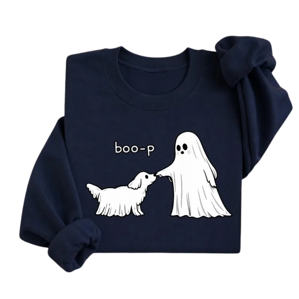 Boo-p Ghost And Dog Cute Sweatshirt, Halloween Sweatshirt For Dog Lover 2D0935