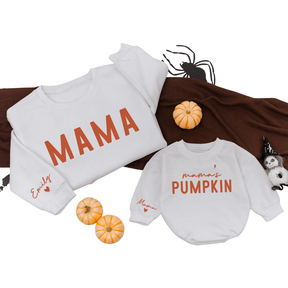 Custom Mama And Mama's Pumpkin Sweatshirt Matching, Custom Mommy And Me Thanksgiving Sweatshirt ET1640