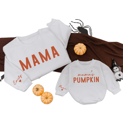 Custom Mama And Mama's Pumpkin Sweatshirt Matching, Custom Mommy And Me Thanksgiving Sweatshirt ET1640
