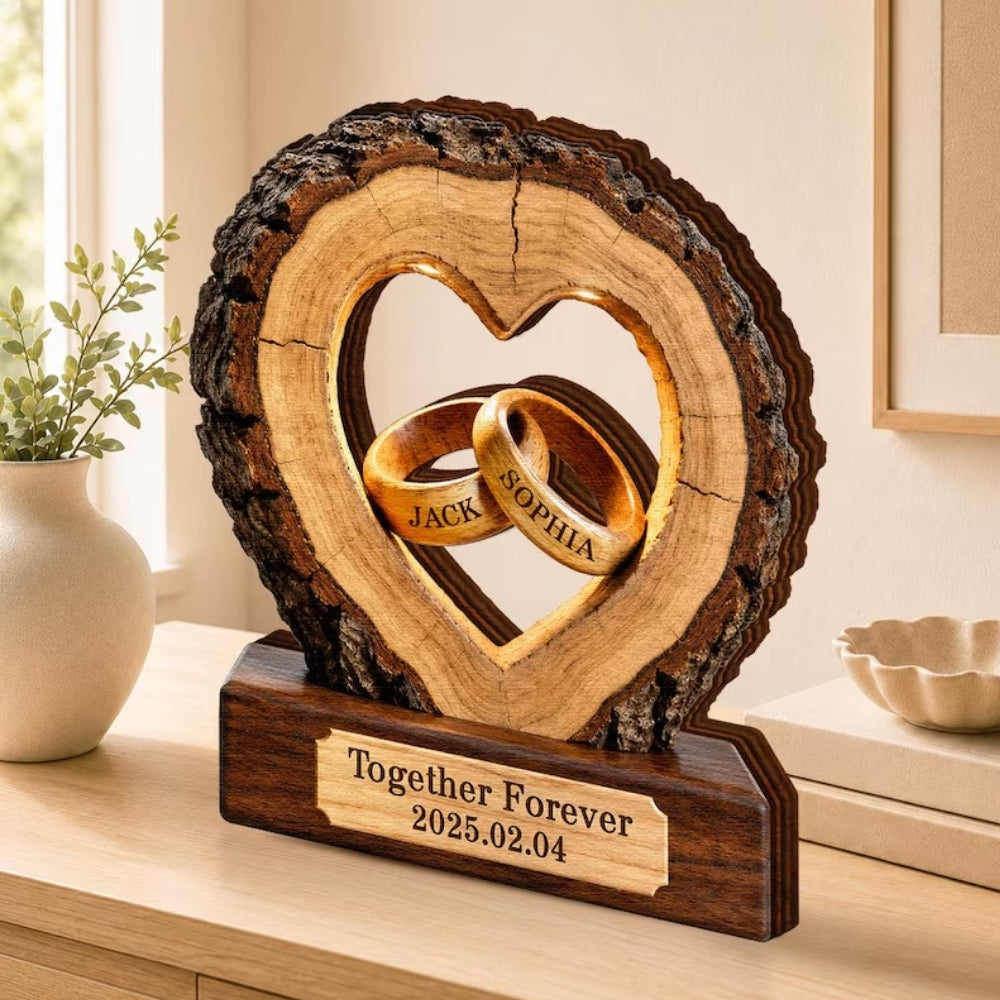 Custom Couple Heart Wooden Layer Plaque, Personalized Wedding Keepsake Wooden Block WD0880