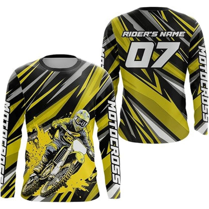 Custom Name And Number Long Sleeve Motocross Jersey For Men, Black And Green Custom Motocross Racing Jerseys MZ0017