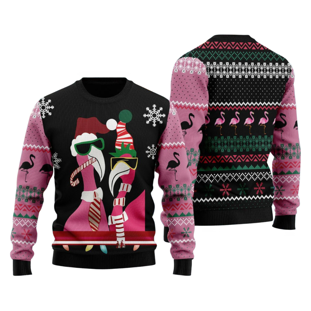 Funny Flamingo Black Pink Ugly Christmas Sweatshirt, Flamingo Ugly Christmas Sweater 2D1141