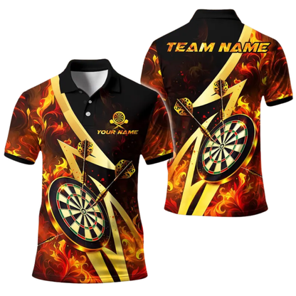 Custom Flame Dartboard Polo Shirt For Mens, Custom Flame Darts Team Shirts DE0043