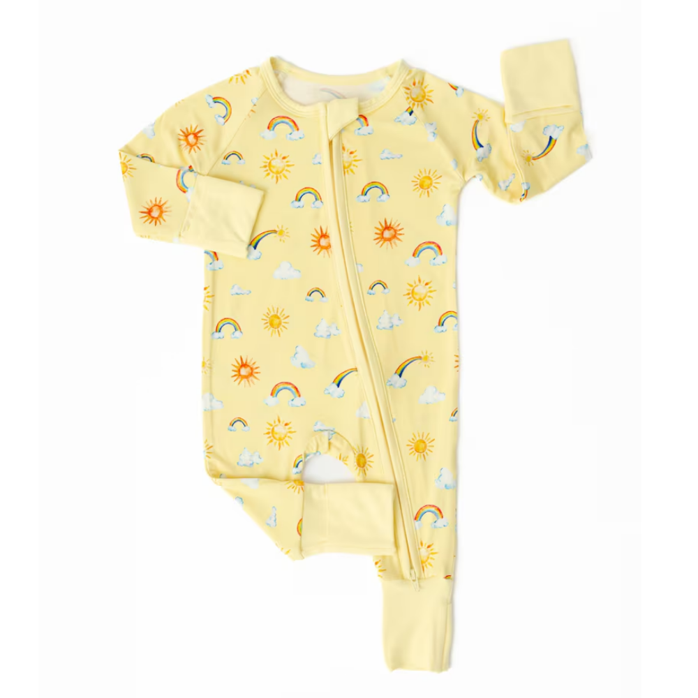 Sunshine Rainbow Yellow Baby Romper Zipper Convertible, Sunny Baby Convertible Romper BB0327
