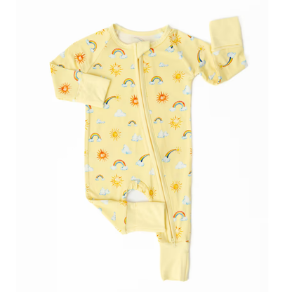 Sunshine Rainbow Yellow Baby Romper Zipper Convertible, Sunny Baby Convertible Romper BB0327