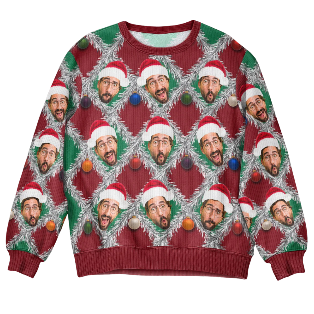 Custom Funny Face Xmas Ugly Sweatshirt For Men Women, Custom Photo Christmas Sweater 2D1070