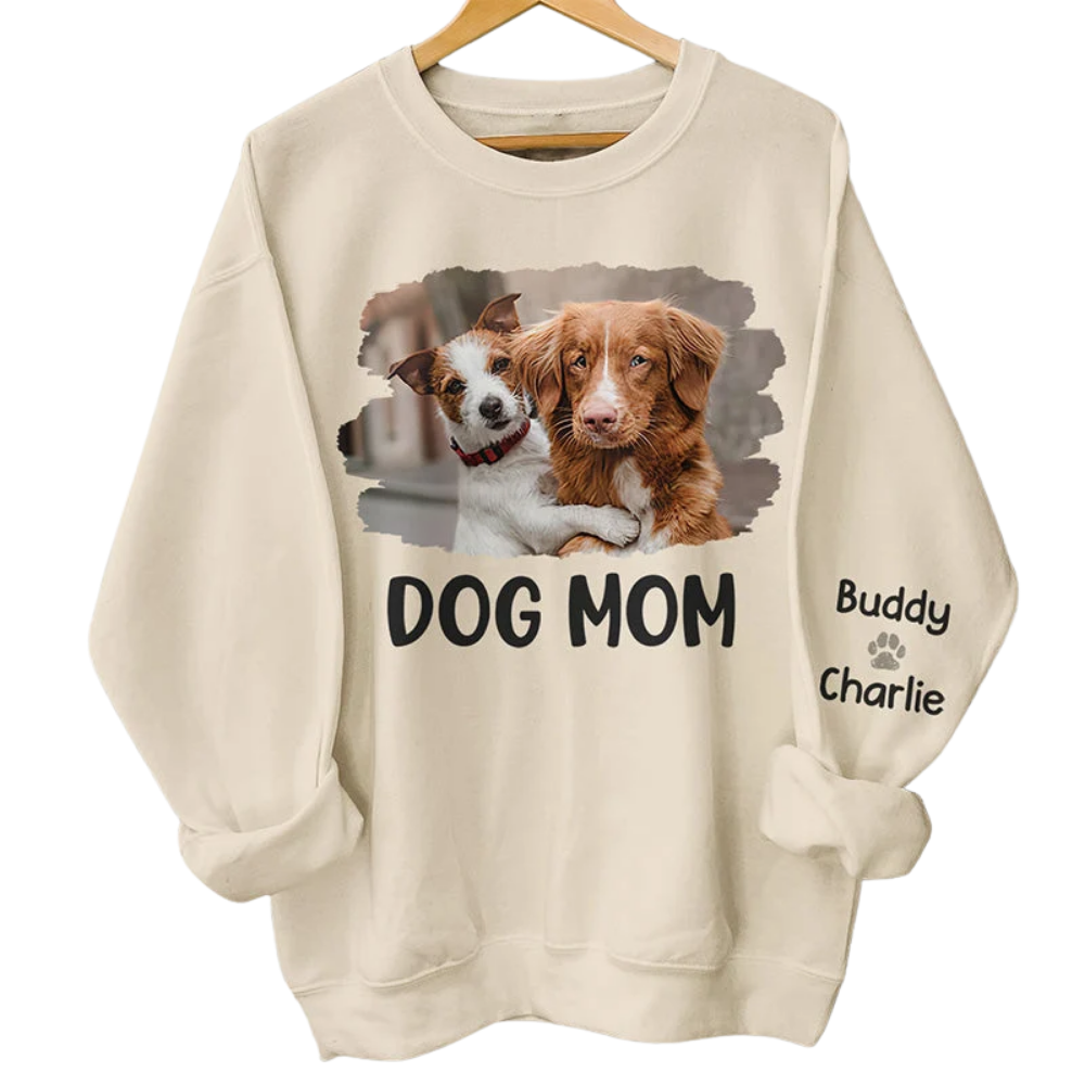 Dog Mom Custom Dog Photo Sweatshirt, Custom Pets Picture Sweatshirt 2D1008