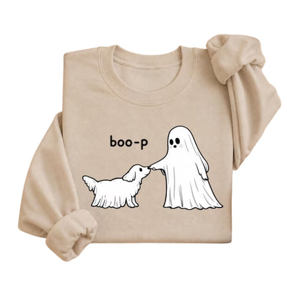 Boo-p Ghost And Dog Cute Sweatshirt, Halloween Sweatshirt For Dog Lover 2D0935
