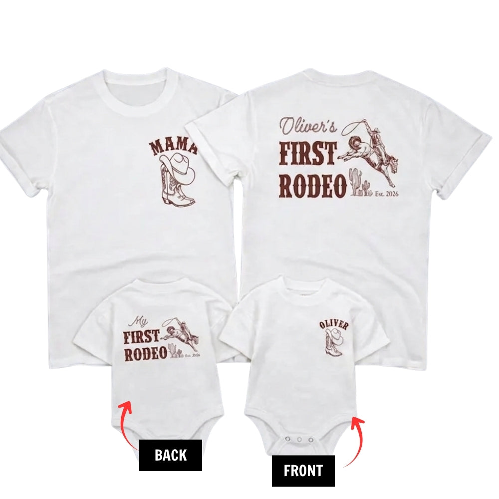 My First Rodeo Custom Birthday Boy Matching Family T Shirt, Custom Western First Birthday Family Shirts ET1070