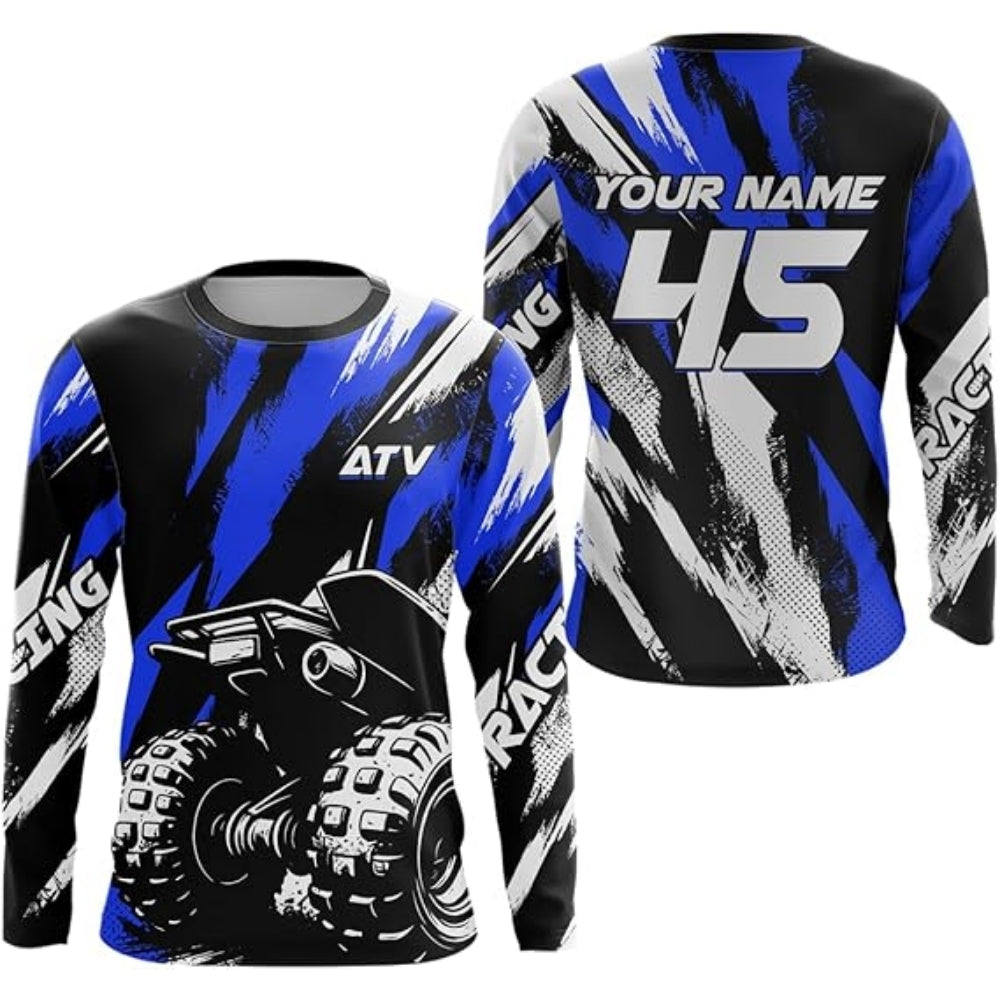 Custom Men's ATV Racing Blue Long Sleeve Jersey, Custom ATV Shirts MZ0018