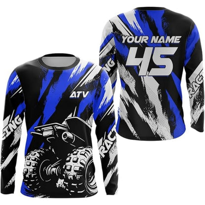 Custom Men's ATV Racing Blue Long Sleeve Jersey, Custom ATV Shirts MZ0018