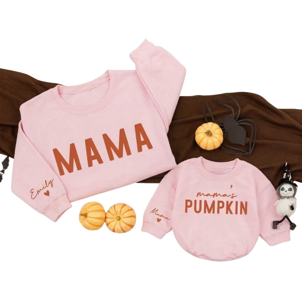 Custom Mama And Mama's Pumpkin Sweatshirt Matching, Custom Mommy And Me Thanksgiving Sweatshirt ET1640