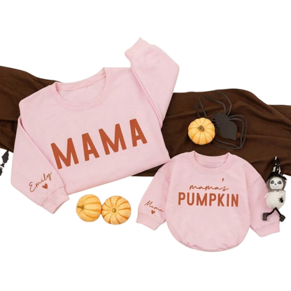 Custom Mama And Mama's Pumpkin Sweatshirt Matching, Custom Mommy And Me Thanksgiving Sweatshirt ET1640