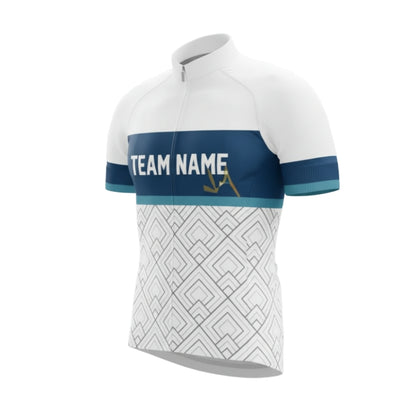 Custom Team White And Blue Cycling Short Sleeve Jersey For Men, Custom Team Cycling Jereys CG0421