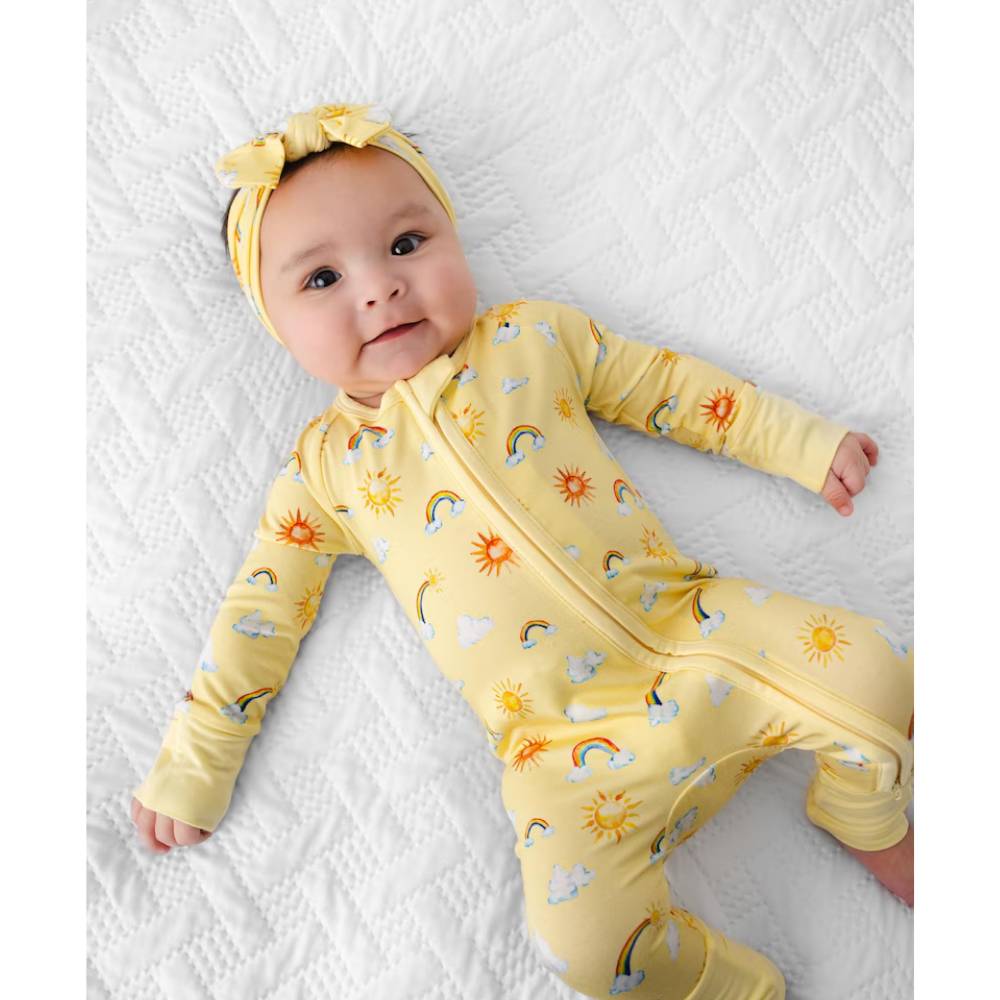 Sunshine Rainbow Yellow Baby Romper Zipper Convertible, Sunny Baby Convertible Romper BB0327