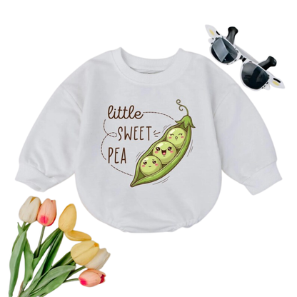 Little Sweet Pea Baby Romper Sweashirt, Funny Pea Baby Sweatshirt Romper BB0588